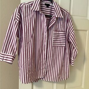 Striped Womens J Jill Shirt - Raspberry and White